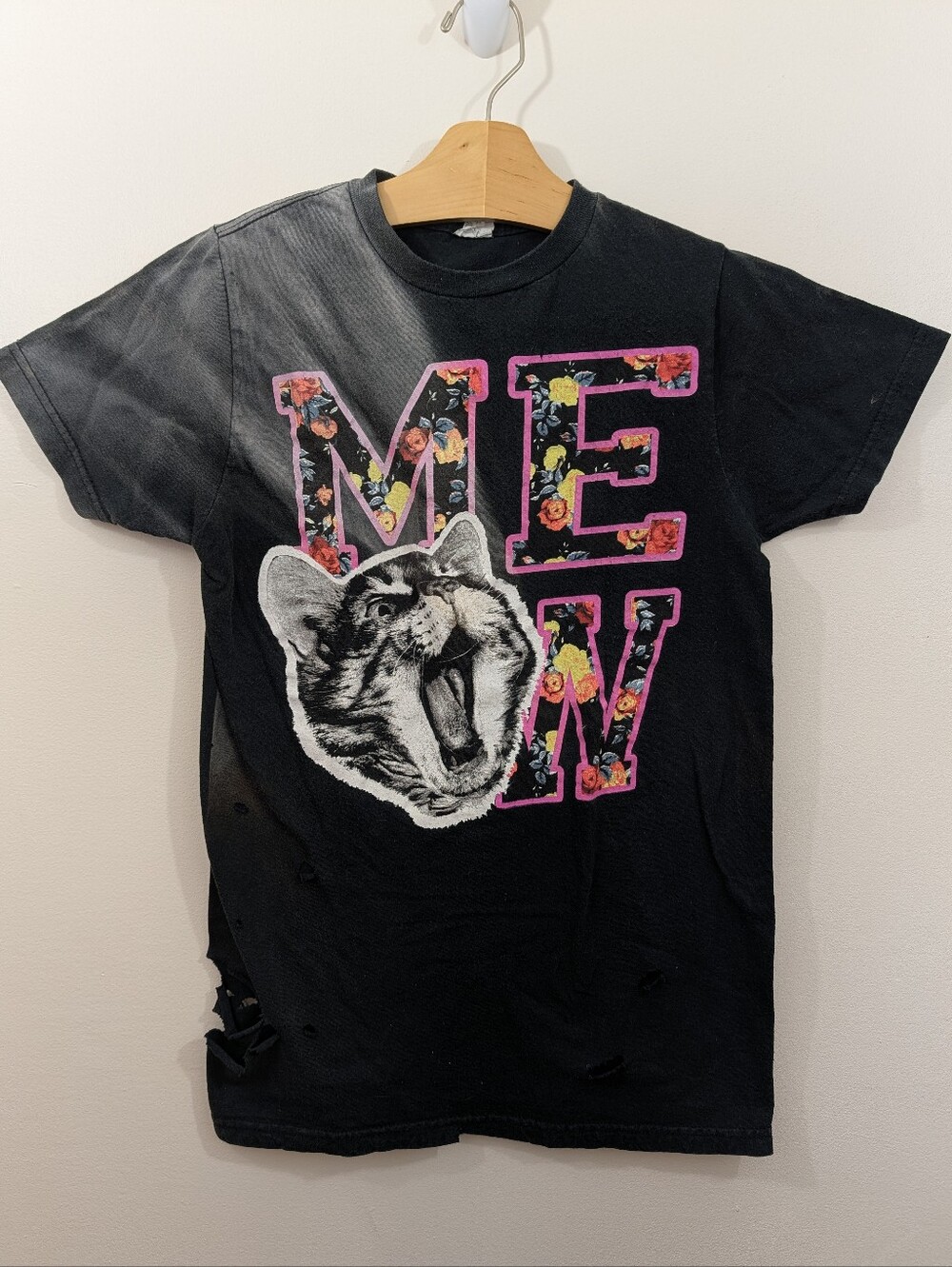 Thrashed Destroyed Holes Sun faded Vintage Punk Worn Gothic Cat Kitten